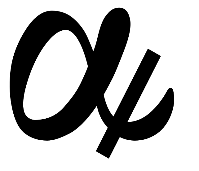 alpha with stroke/semi-virgula/caudatum
